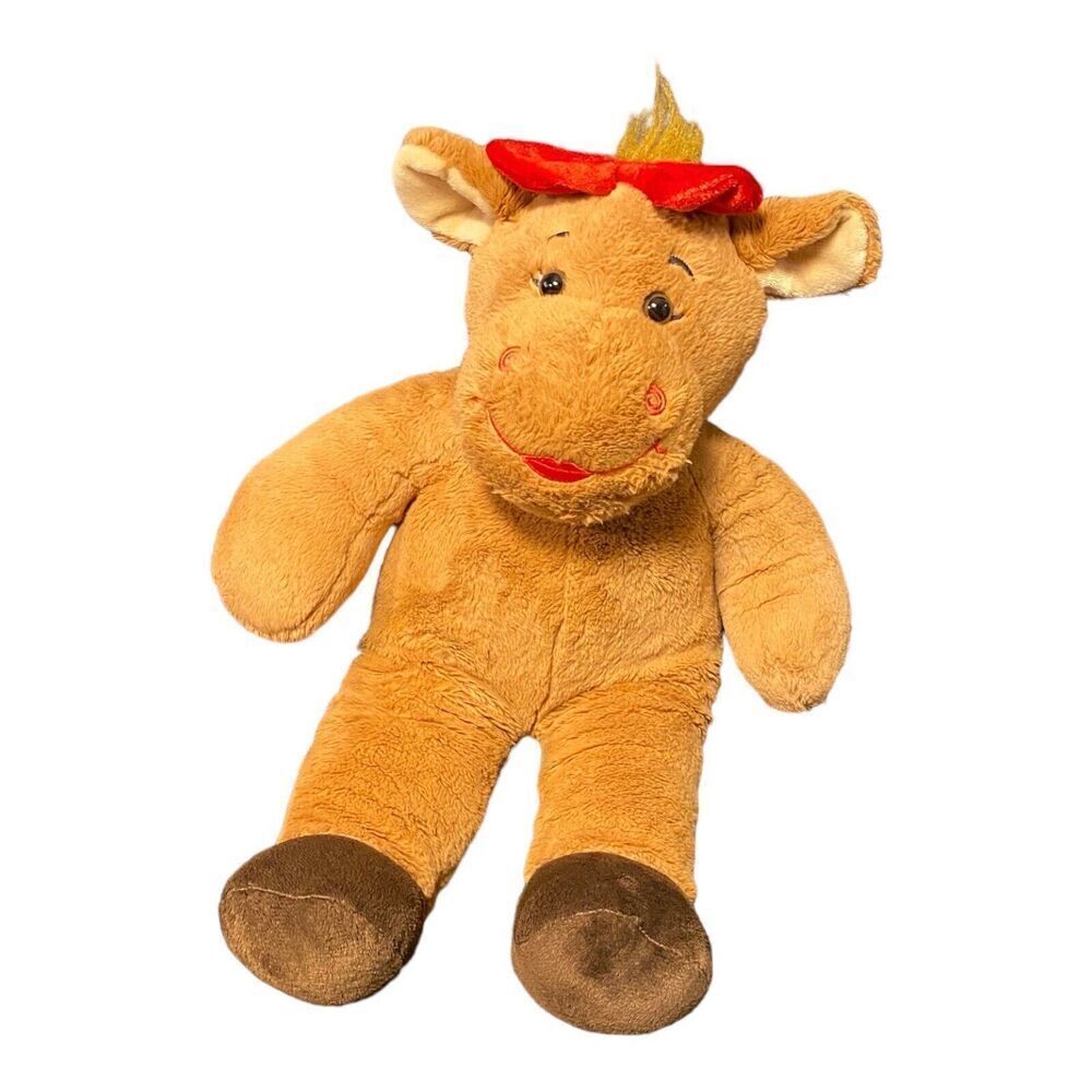 Build A Bear BAB Holly Moose Stuffed Animal Plush Brown Red Bow Lips 17"